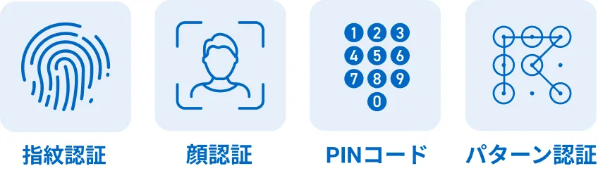指紋認証・顔認証・PINコード・パターン認証